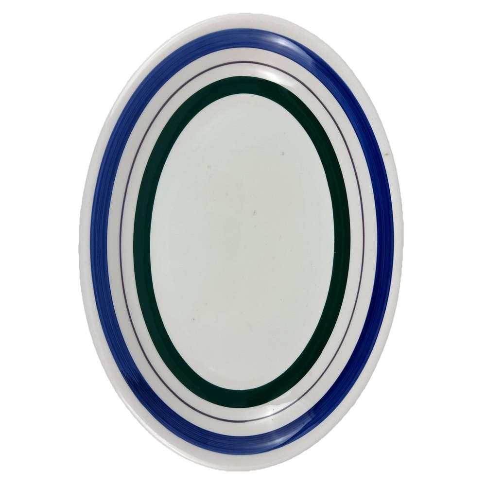 Furio Oval Pasta Bowl Striped Serving Dish Large White Blue Green ~16" Platter